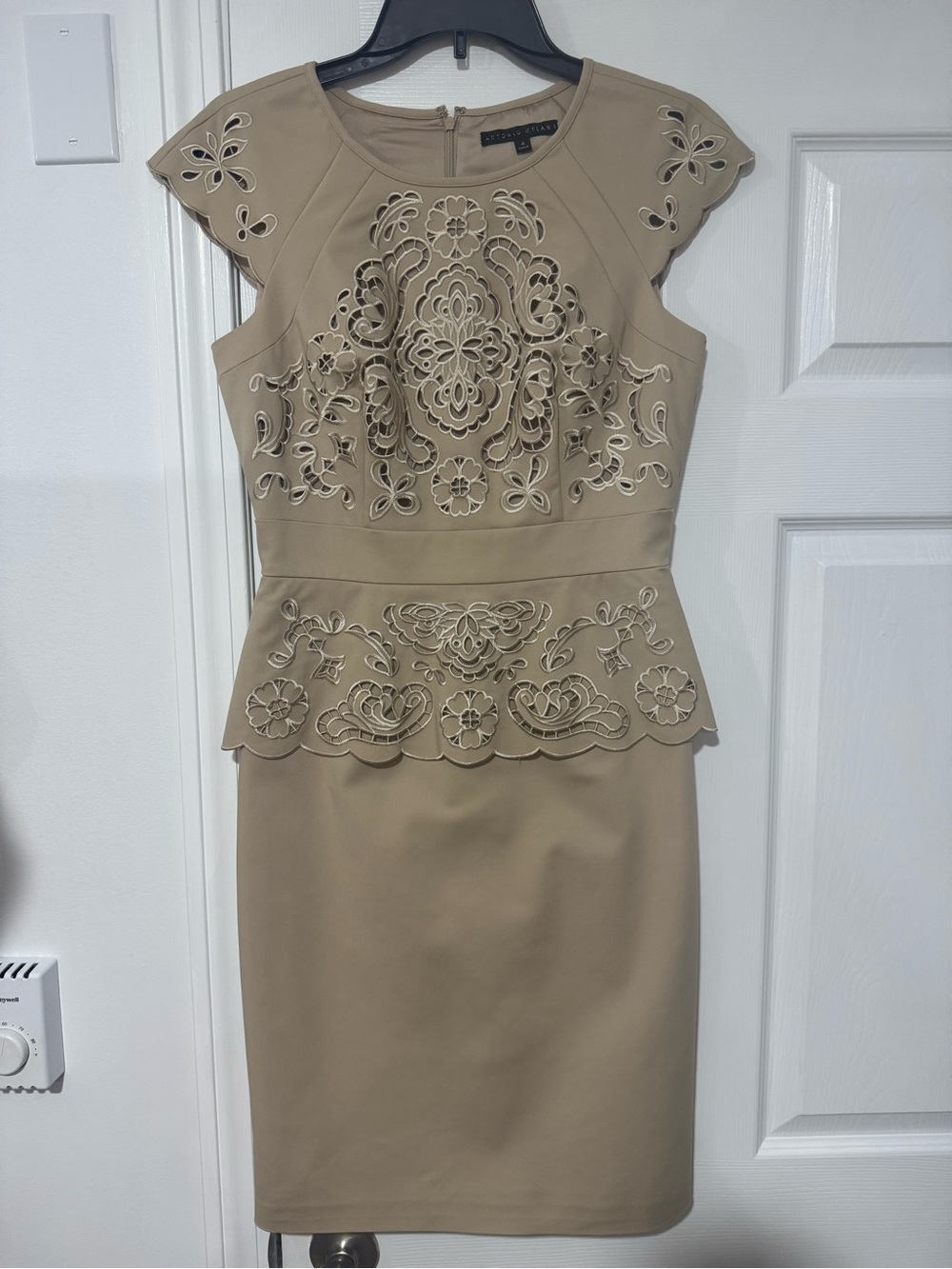 ANTONIO MELANI Cream Lace Peplum Midi Dress, like new